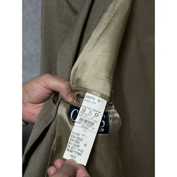Chaps Ralph Lauren Suit‎ Men 40L Beige 3 Btn Herringbone Wool 34X32 Pants Luxury